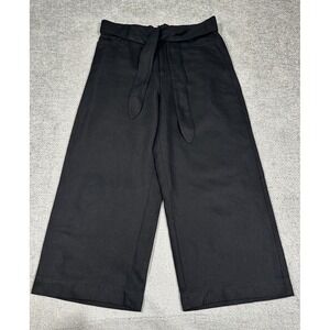 Vince Pants Womens 12 Black Tie Front Linen Blend Wide Leg Cropped